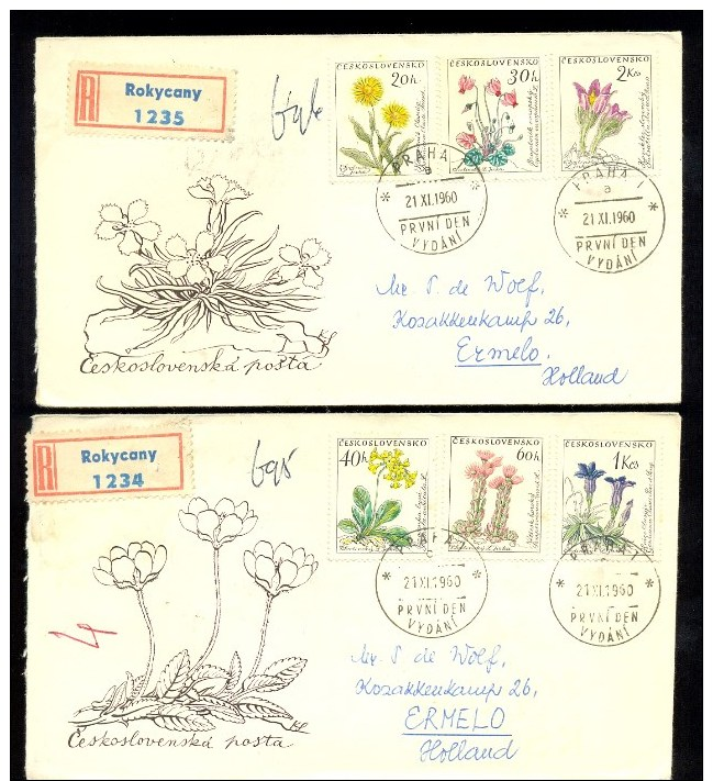 CZECHOSLOVAKIA * SET OF 2 FDC * COMPLETE * FLOWERS FLORA * 1960 - FDC