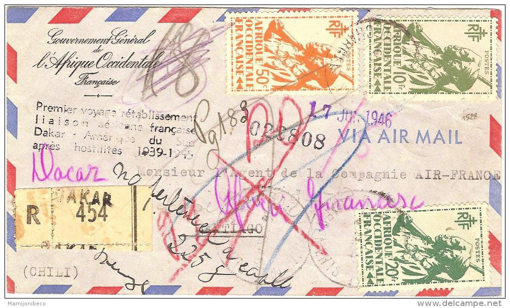 AIR FRANCE Ouverture (Paris)Dakar-Santiago 06/06/46 Voyage études - Premiers Vols