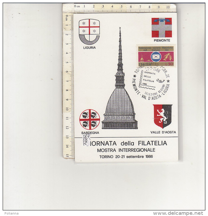 PO8222C# GIORNATA FILATELIA MOSTRA INTERREGIONALE TORINO 1986 - ANNULLO FILATELICO PIEMONTE-VAL D'AOSTA-LIGURIA No VG - Mole Antonelliana