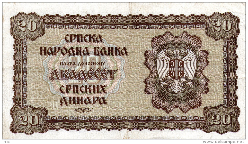 Germany Occupation Of Serbia,20 Dinara,1941,P.25, Ro#0603  WW II ,see Scan - Serbie