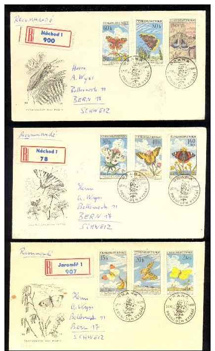 FDC CZECHOSLOVAKIA * SET OF 3 FDC´S * BUTTERFLY BUTTERFLIES MARIPOSA PAPILLON INSECTS * YEAR 1961 - FDC