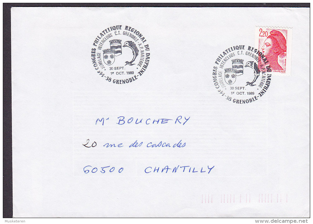 France Congress Philatelique Regional Du DAUPHINE - GRENOBLE 1989 Cover Lettre CHANTILLY 2-Sided Perf. Liberté De Gandon - 1982-1990 Liberté De Gandon