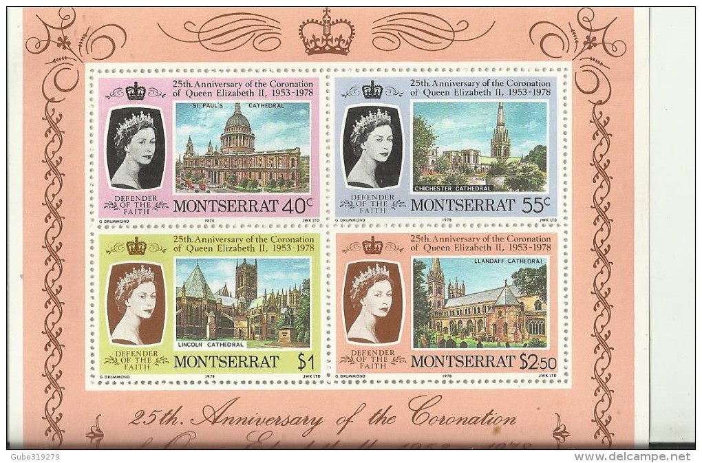 MONTSERRAT-1978  - 5 SETS QUEEN ELISABETH II CORONATION 25TH ANNIVER. 1953-1978 SOUVENIR S WITH 4 STAM.:OF:40-55-CENTS+$ - Montserrat