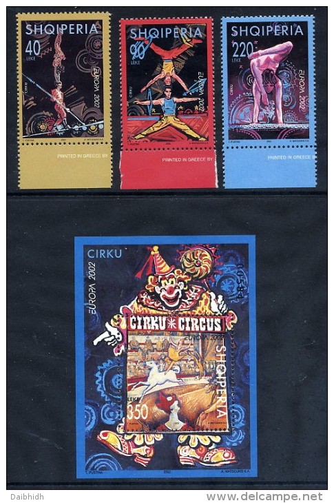 ALBANIA 2002 Europa: Circus Set Of 3 + Block  MNH / **.  Michel 2866-68, Block 138 - Albanien