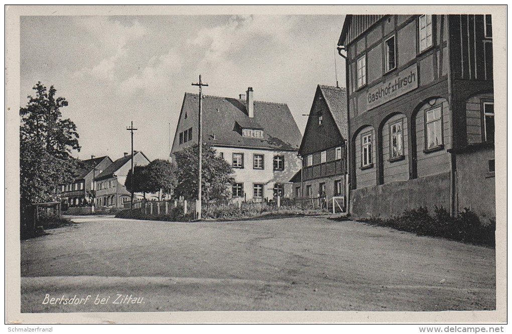 AK Bertsdorf Bei Zittau Gasthof Zum Hirsch Blick Zum Gemeindeamt Bei Hörnitz Olbersdorf Jonsdorf Grossschönau Hainewalde - Bertsdorf-Hörnitz