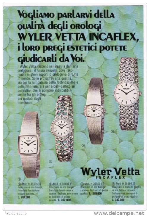 1970 - Orologio Wyler VETTA Incaflex - Inserto Pubblicità Di 2 Pagine Cm. 13 X 18 - Taschenuhren
