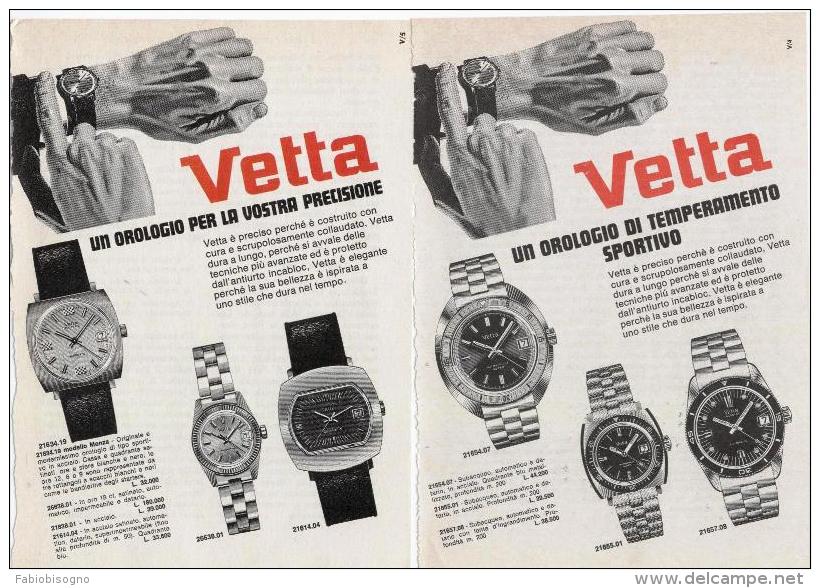 1970 - Orologio VETTA -  2 Pagine Pubblicità Cm. 13 X 18 - Watches: Bracket