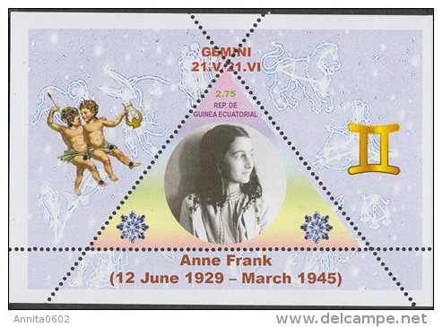 Fantasy Label Famous People  Anne Frank Zodiac NEW 2 Blocks - Famous Ladies