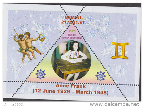 Fantasy Label Famous People  Anne Frank Zodiac NEW 2 Blocks - Famous Ladies