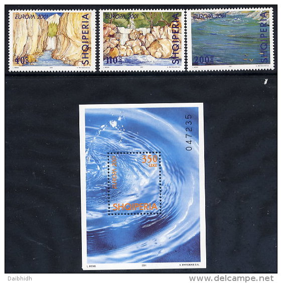 ALBANIA 2001 Europa: Water Resources Set Of 3 + Block  MNH / **.  Michel 2809-11, Block 130 - Albanien