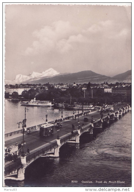 Geneve Année 1935 ** Belle Cpa-photo Plate Et Rigide **  Pont Mt Blanc -  Ed. Jeager N°8033 - Genève