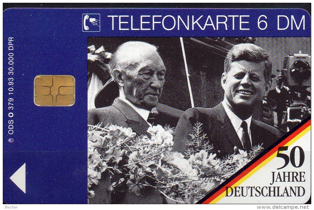 50 Jahre Deutschland TK O 379/93 ** 20€ Telefonkarte USA-Präsident Kennedy In Berlin 1962 Adenauer Tele-cards Of Germany - O-Series: Kundenserie Vom Sammlerservice Ausgeschlossen