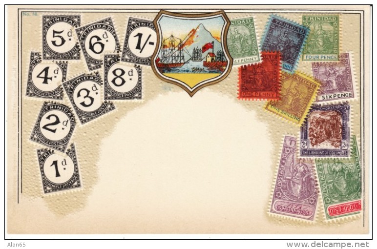 Stamps Of Trinidad On C1900s Vintage Embossed Postcard - Stamps (pictures)