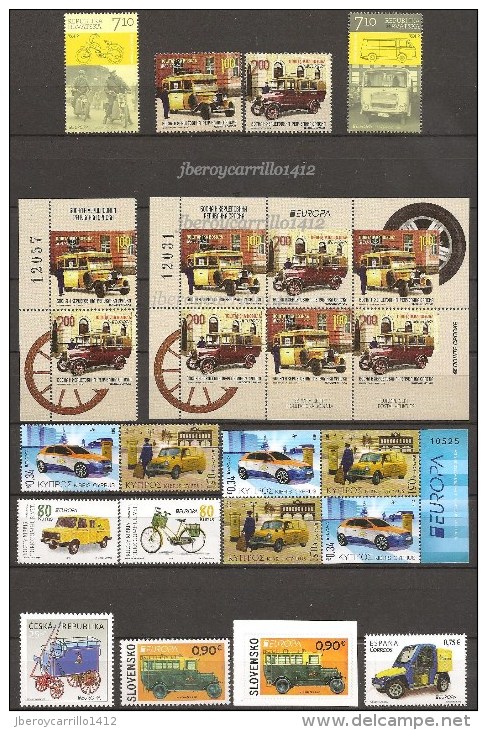 EUROPA 2013-“LOS VEHICULOS POSTALES"- COLECCIÓN  COMPLETÍSIMA: SELLOS+HOJITAS y HOJAS BLOQUE-TEMÁ EMITIDO POR 64 PAISES