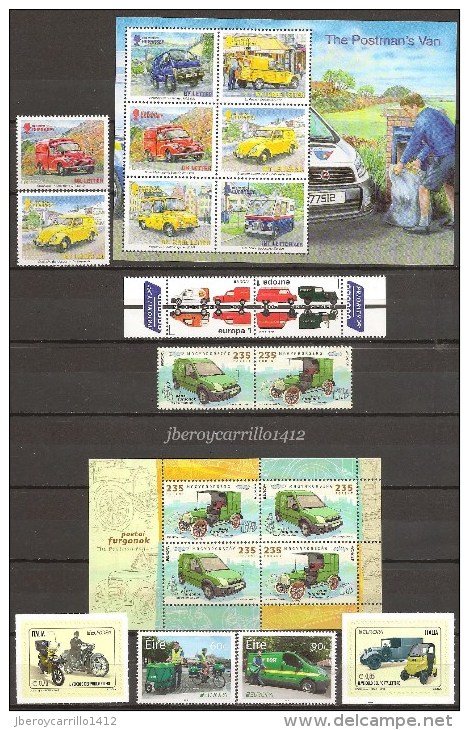 EUROPA 2013-“LOS VEHICULOS POSTALES"- COLECCIÓN  COMPLETÍSIMA: SELLOS+HOJITAS y HOJAS BLOQUE-TEMÁ EMITIDO POR 64 PAISES