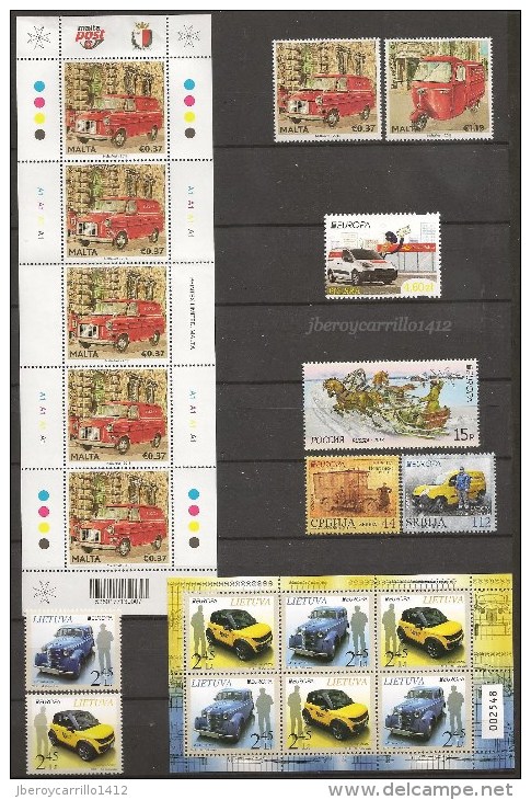 EUROPA 2013-“LOS VEHICULOS POSTALES"- COLECCIÓN  COMPLETÍSIMA: SELLOS+HOJITAS y HOJAS BLOQUE-TEMÁ EMITIDO POR 64 PAISES