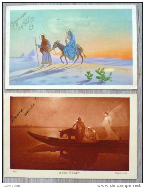 Lot 12x Cp Litho Illustrateur FETE ANGE Noel Creche Jesus Joseph Marie Fuite En Egypte Agneau - Collections & Lots