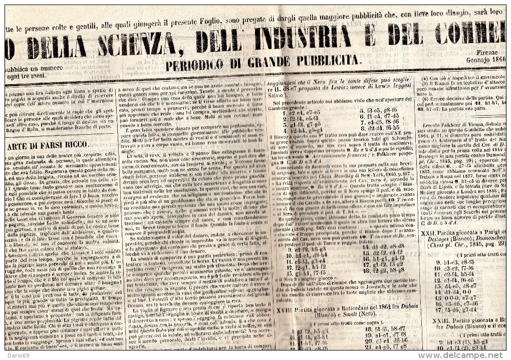 1866 GIORNALE FIRENZE - ECO DELLA SCIENZA , E DELL´INDUSTRIA - Textes Scientifiques