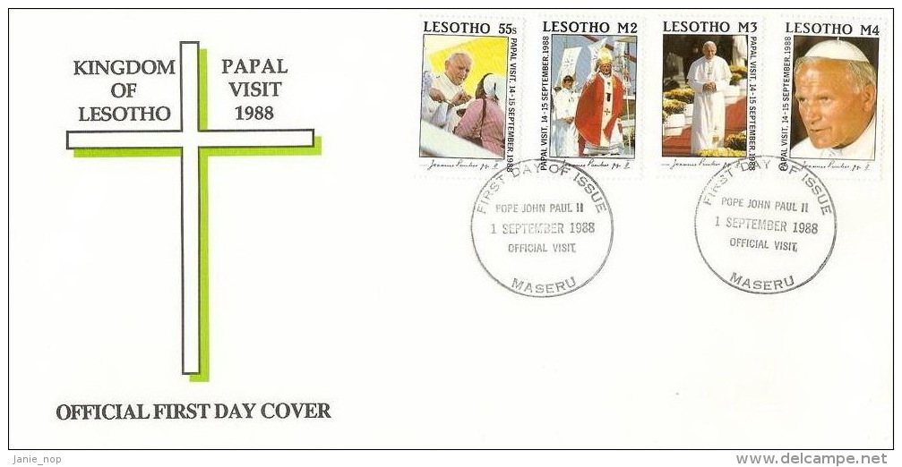 Lesotho 1988 Papal Visit Cove FDC - Lesotho (1966-...)