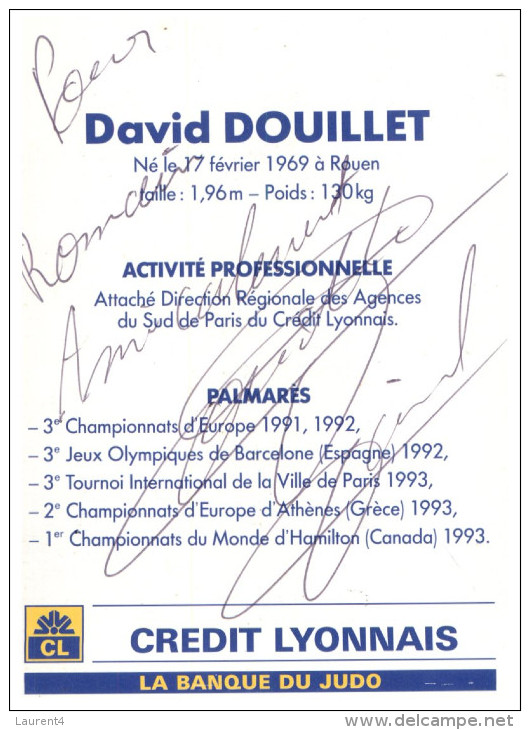 (ORL 559) France World And Olympic Judo Champion - David Douillet - Card Signed (autographed At Front And Back) - Martial