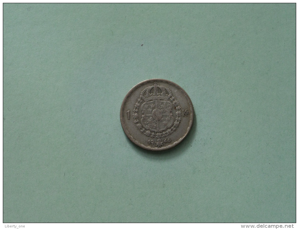 1946 TS - 1 Krona / KM 814 ( Uncleaned Coin / For Grade, Please See Photo ) !! - Suède