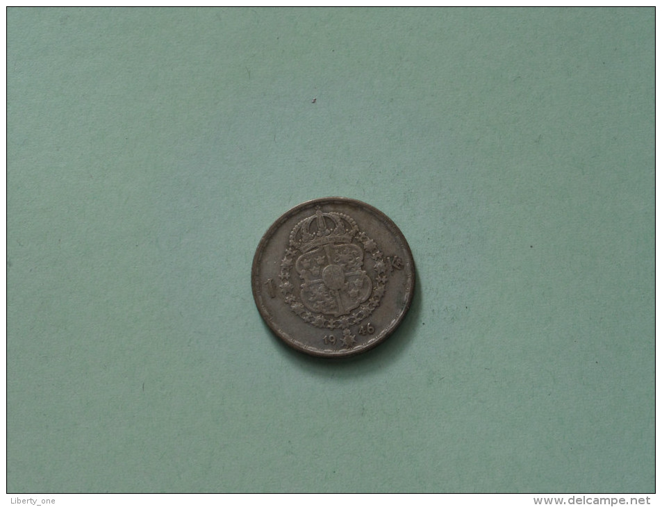 1946 TS - 1 Krona / KM 814 ( Uncleaned Coin / For Grade, Please See Photo ) !! - Suède