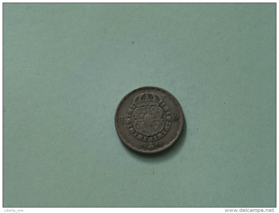 1946 TS - 1 Krona / KM 814 ( Uncleaned Coin / For Grade, Please See Photo ) !! - Schweden