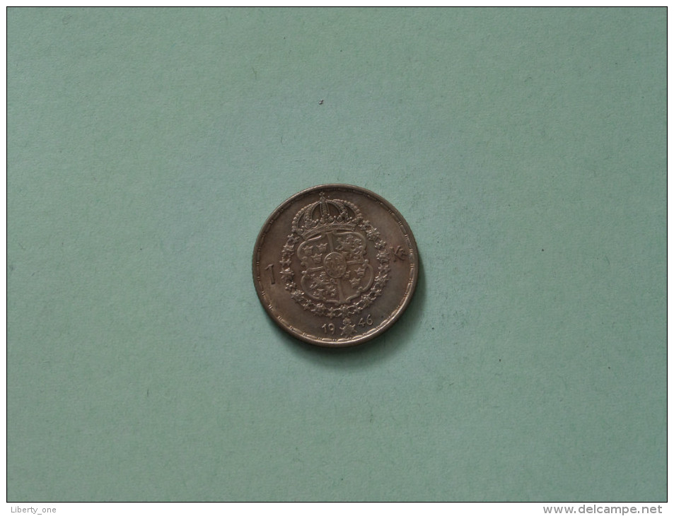 1946 TS - 1 Krona / KM 814 ( Uncleaned Coin / For Grade, Please See Photo ) !! - Suède