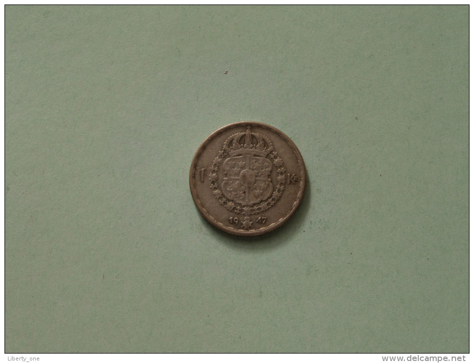 1947 TS - 1 Krona / KM 814 ( Uncleaned Coin / For Grade, Please See Photo ) !! - Suède