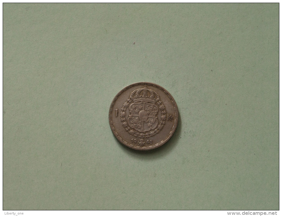 1948 TS - 1 Krona / KM 814 ( Uncleaned Coin / For Grade, Please See Photo ) !! - Suède