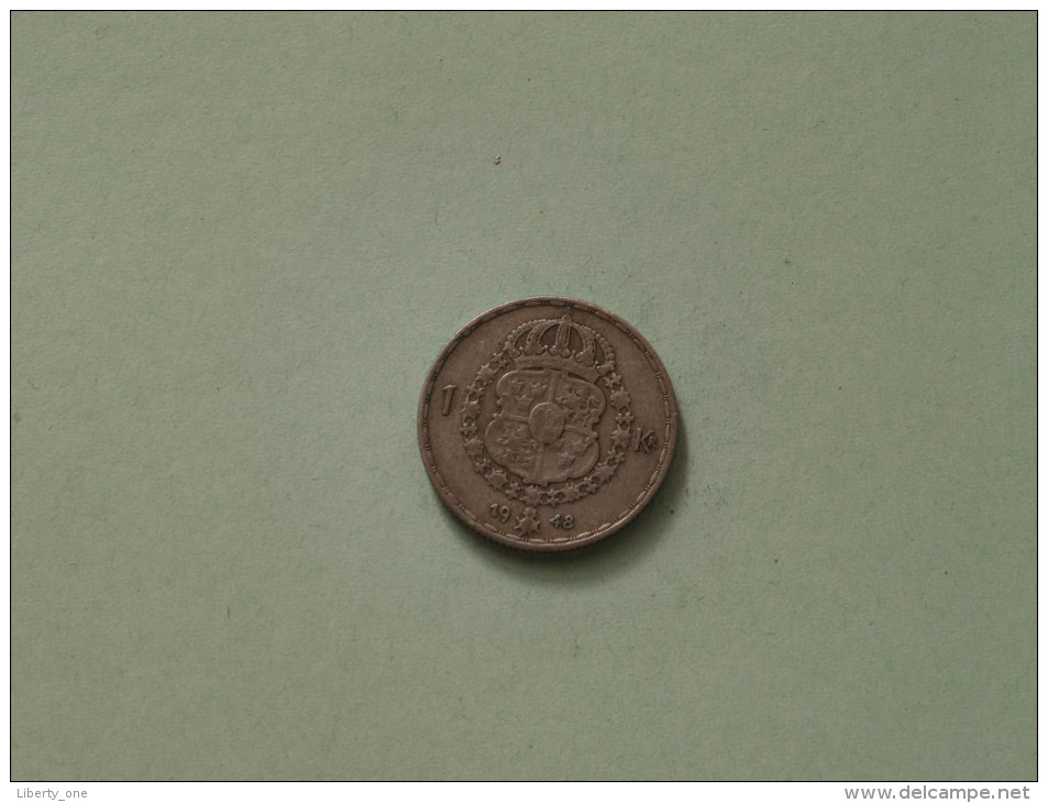 1948 TS - 1 Krona / KM 814 ( Uncleaned Coin / For Grade, Please See Photo ) !! - Suède