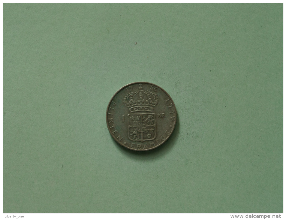 1956 TS - 1 Krona / KM 826 ( Uncleaned Coin / For Grade, Please See Photo ) !! - Suède