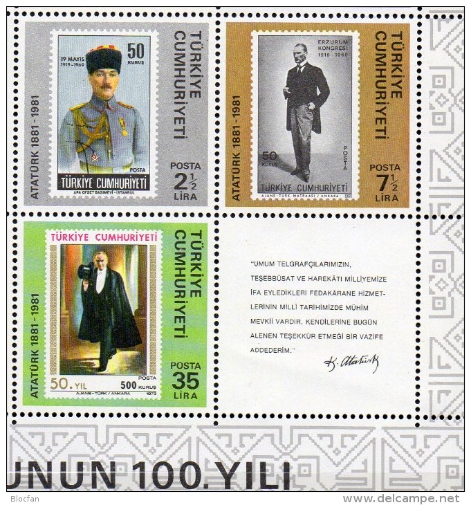 Briefmarken Auf Marken Der Türkiye 1981 Türkei 2551/6 Im 25-KB ** 80€ 100.GT Atatürk Bloque M/s Bloc Se-tenant Bf Turkye - Hojas Bloque