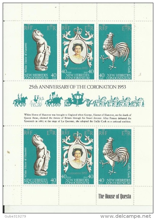 NEW HEBRIDS 1978 -5 SETS  25TH ANNI.CORONATION OF Q.ELISABETH II SOUVENIR SHEET (ENGLISH)(COCK & HORSE) OF 6 STS OF 40 F - Unused Stamps