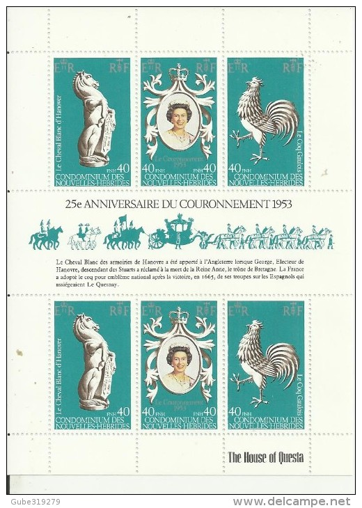 NEW HEBRIDS 1978 -5 SETS  25TH ANNI.CORONATION OF Q.ELISABETH II SOUVENIR SHEET (french) (COCk & HORSE) OF 6 STS OF 40 F - Nuevos