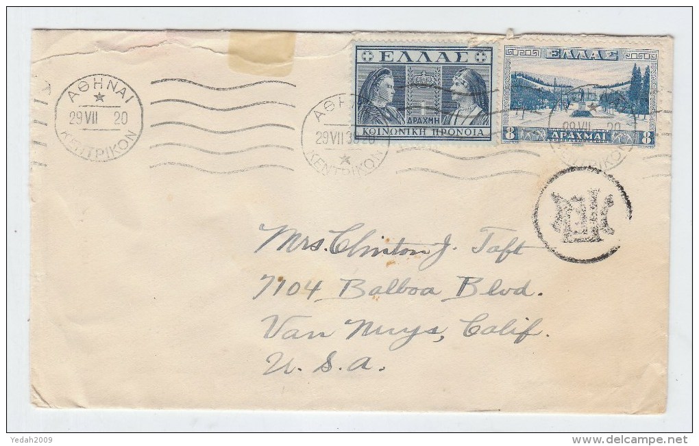 Greece/USA COVER 1920 - Lettres & Documents