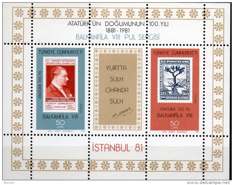 Ölbaum Balkanphila 1981 Türkei Block 20 ** 4€ Stamp On Stamp Ölblume Bloque Hoja Bloc Ms EXPO Philatelic Sheet Bf Turkey - Blocks & Sheetlets