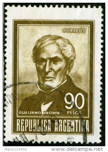 ARGENTINA, 1967, COMMEMORATIVO, GUILLERMO BROWN, FRANCOBOLLO USATO, Scott 828 - Used Stamps