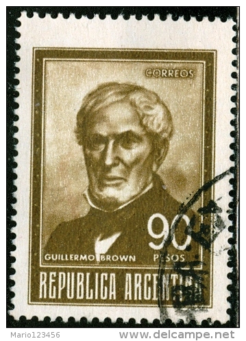 ARGENTINA, 1967, COMMEMORATIVO, GUILLERMO BROWN, FRANCOBOLLO USATO, Scott 828 - Oblitérés