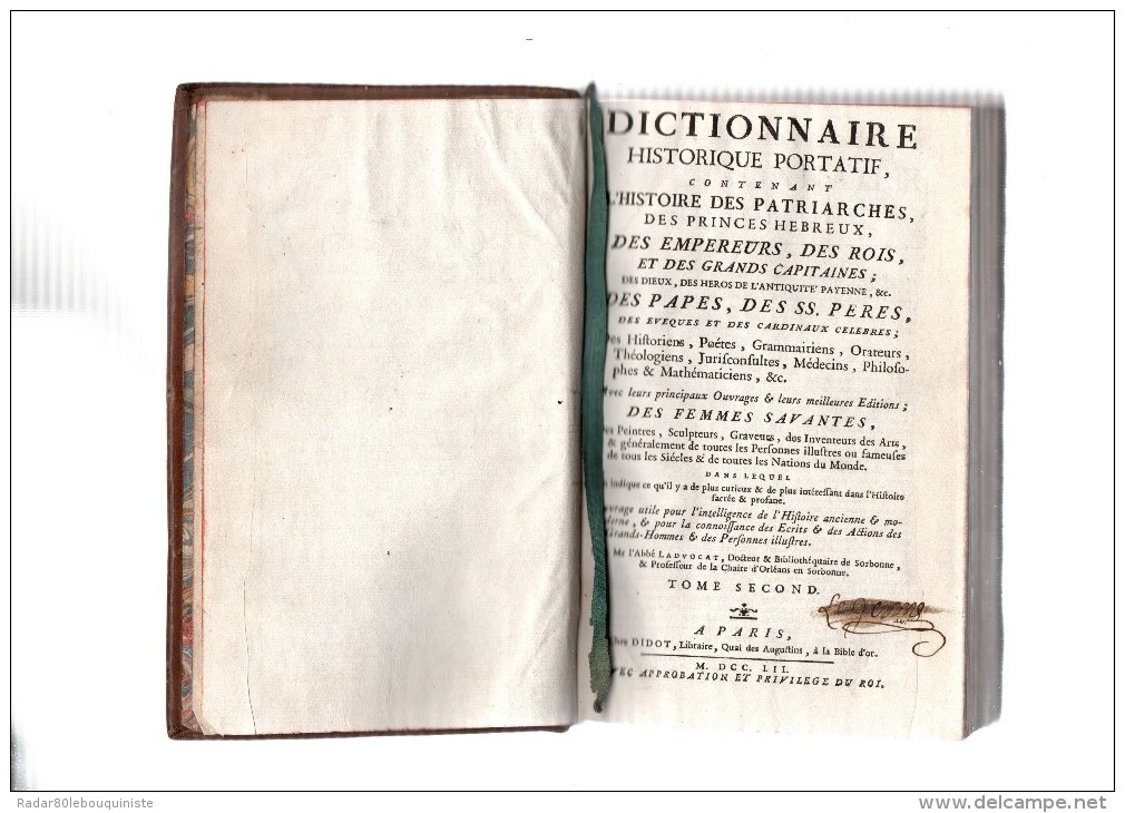 L'abbé Ladyocat.Dictionnaire Historique Portatif,histoire Des Patriarches,des Princes HEBREUX.2 Volumes.1752.in-12. - 1701-1800