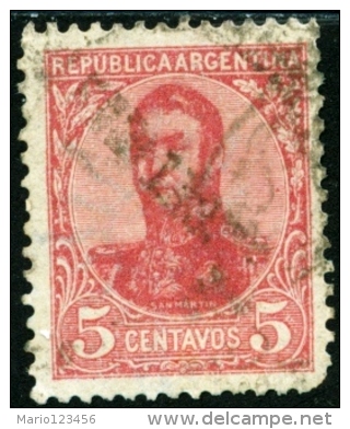 ARGENTINA, 1908-1909, COMMEMORATIVO, SAN MARTIN, FRANCOBOLLO USATO, Scott 149 - Oblitérés