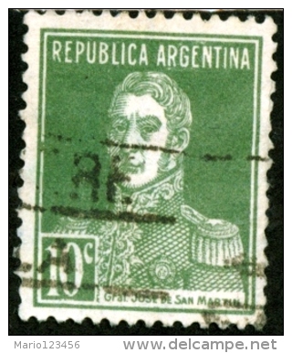 ARGENTINA, 1923, COMMEMORATIVO, GENERALE SAN MARTIN, FRANCOBOLLO USATO, Michel 329 - Oblitérés