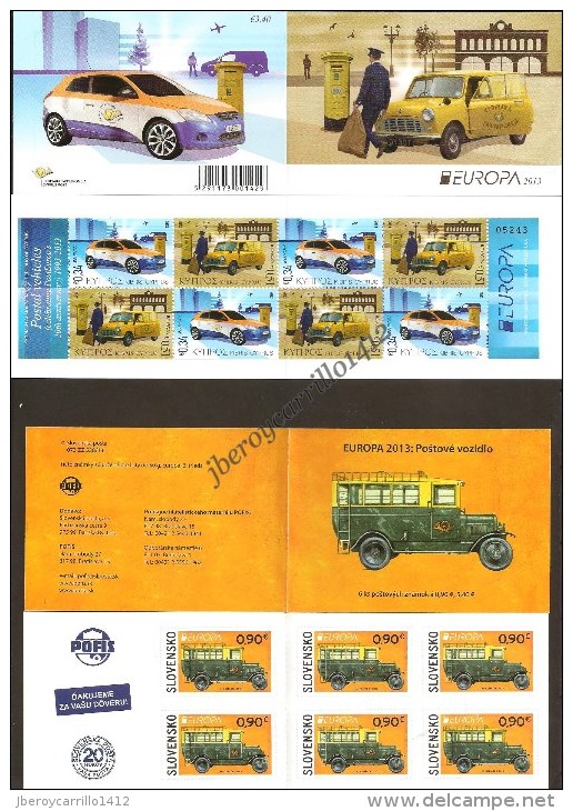 EUROPA 2013- TEMA ANUAL “LOS VEHICULOS POSTALES"- COLECCIÓN  DE LOS 20 CARNETS  OFICIALES  EMITIDOS