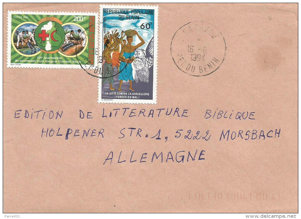 Benin 1994 Parakou Sorcellerie Witchcraft 60f Michel 121, Red Cross 200f Michel 463 Old Values Pre-overprint Cover - Benin – Dahomey (1960-...)