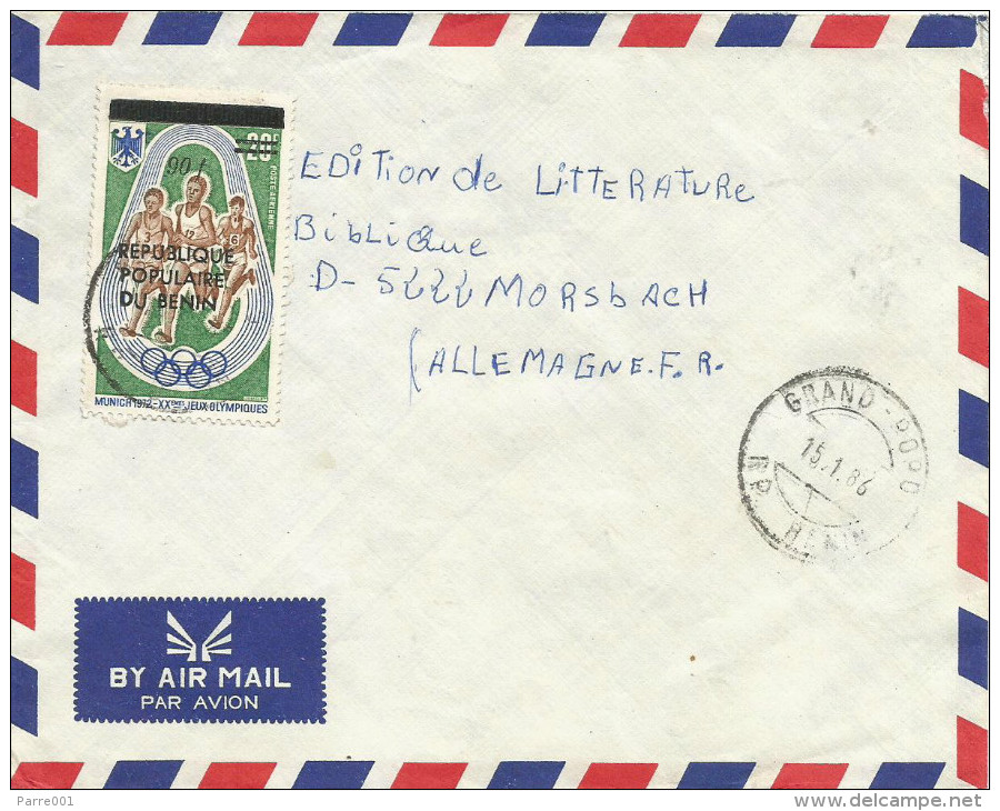 Benin 1986 Grand Popo Olympic Games Munich 90f Overprint On 20f Michel 411 Cover - Benin – Dahomey (1960-...)