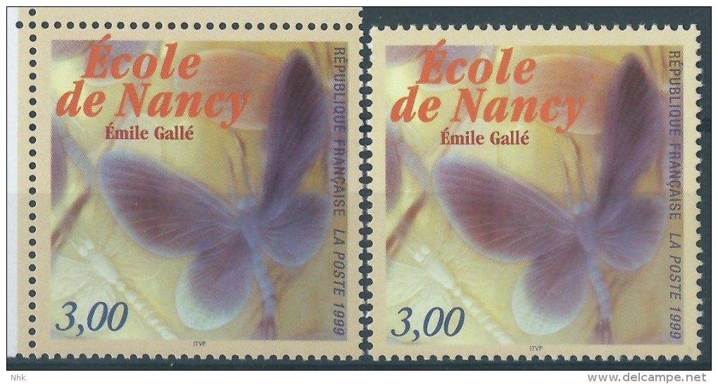 Variété : N° 3246 Emile Gallé Papillon Lie De Vin Au Lieu De Violet  + Normal ** - Neufs