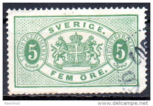 SWEDEN 1874 Official -  5ore - Green  FU - Service
