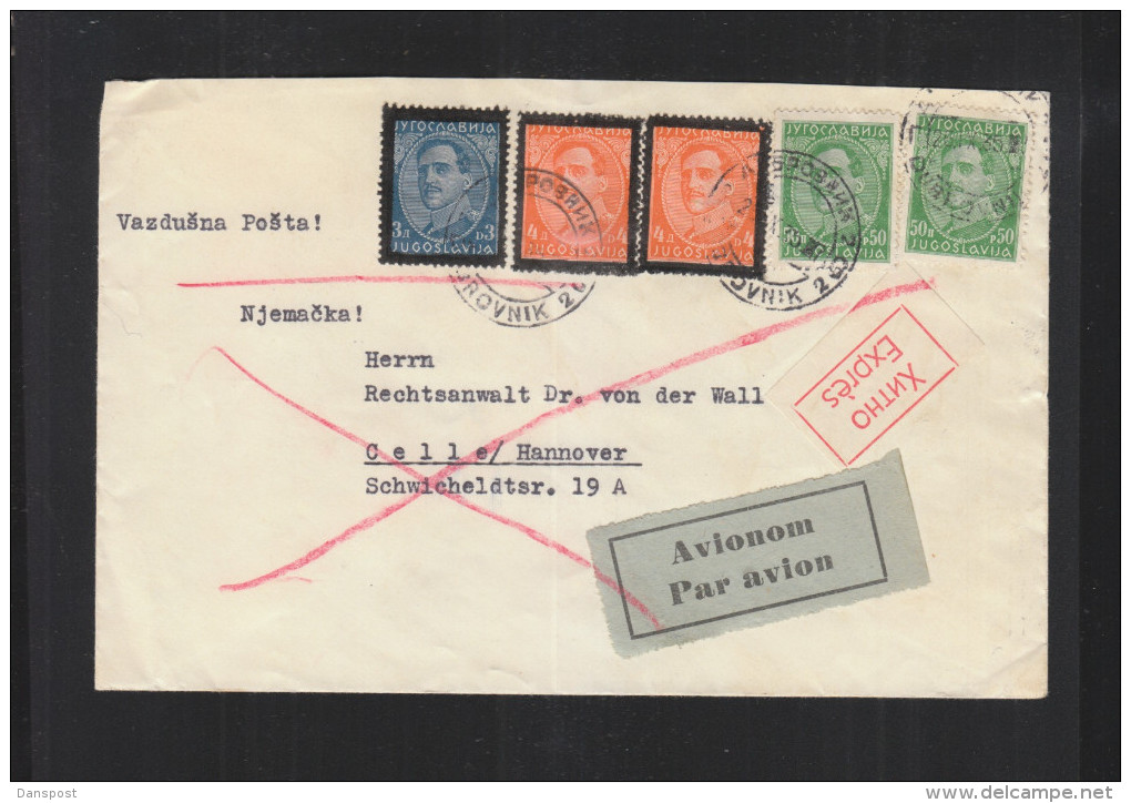 Yugoslavia Expres Air Mail Cover 1935 Dubrovnik To Germany - Poste Aérienne