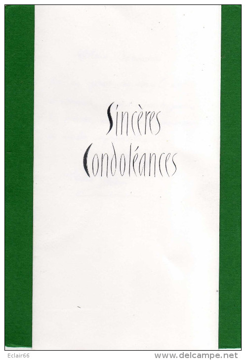 CARTE DOUBLE PAGES SINCERES CONDOLEANCES ETAT Impeccable  Année 1995 (2) - Funeral