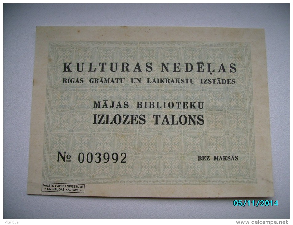 LATVIA  KULTURAS NEDELAS MAJAS BIBLIOTEKU IZLOZES TALONS  , 0 - Latvia